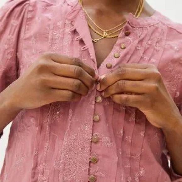 Anthropologie Pilcro Jolie Pintucked Blouse Pink/Rose ~ Size M - Picture 4 of 14